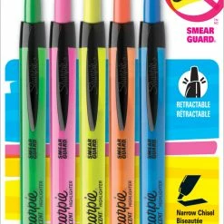 Cheap 🌟 Sharpie Accent Smear Guard Non-Toxic Retractable Highlighter Set, Chisel-Narrow Tip, Assorted Color, Set Of 5 😍
