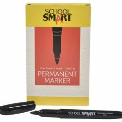 Hot Sale 👍 School Smart Permanent Markers, Fine Tips, Black, Pack Of 12 👏 -School Smart - shop 085026 B ecommfullsize