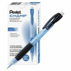 Hot Sale 🥰 Pentel Champ Refillable Mechanical Pencil With Lead And Refill Eraser, 0.7 Mm Tip, Blue, Pack Of 12 💯