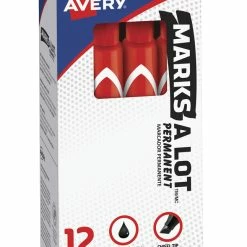Deals ⌛ Avery Marks-A-Lot Desk Style Non-Toxic Large Permanent Marker, 3/16 In Chisel Tip, Red, Pack Of 12 ✔️