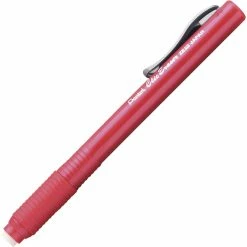 New 🤩 Pentel Clic Pen Style Refillable Retractable Eraser With Rubber Grip And Pocket Clip, White, Red Barrel 😀