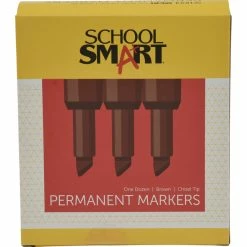 Deals 🎉 School Smart Permanent Marker, Broad Chisel Tip, Brown, Pack Of 12 🔔