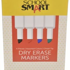 Outlet 👍 School Smart Dry Erase Marker, Chisel Tip, Assorted Colors, Pack Of 4 🤩