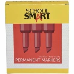 Flash Sale 🤩 School Smart Non-Toxic Permanent Marker, Broad Chisel Tip, Red, Pack Of 12 🔥
