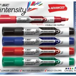New 💯 BIC Intensity Advanced Dry Erase Low Odor Marker, Tank, Chisel Tip, Assorted, Set Of 4 🔔