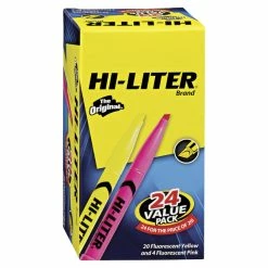 Outlet ⭐ HI-LITER Pen Style Fluorescent Highlighters, Chisel Tip, Fluorescent Pink And Yellow, Set Of 24 ✔️