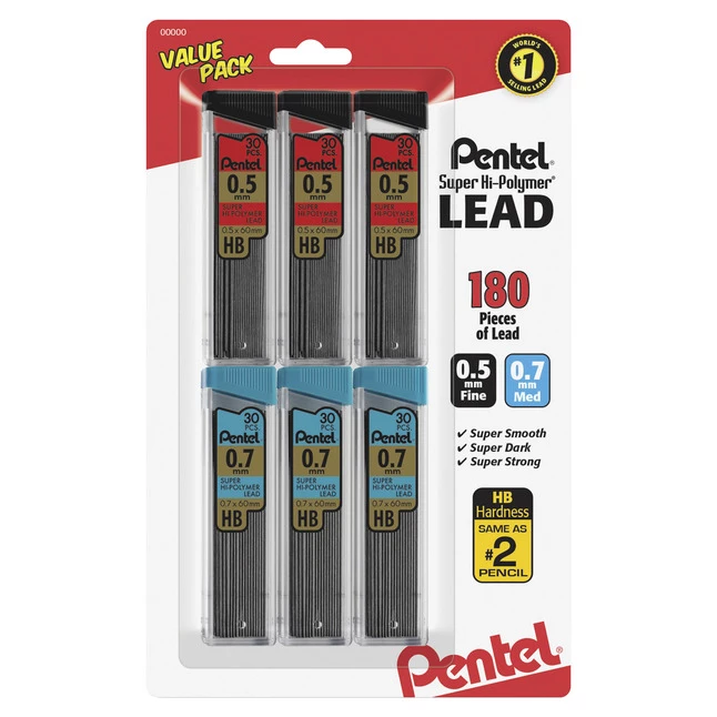 Outlet 🎉 Pentel Super Hi-Polymer Lead Refills Value Pack, .5 Mm /.7 Mm, Black, 6 Per Pack 🎁 3 Outlet 🎉 Pentel Super Hi-Polymer Lead Refills Value Pack, .5 Mm /.7 Mm, Black, 6 Per Pack 🎁