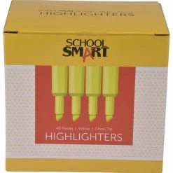 Wholesale ❤️ School Smart Highlighter, Chisel Tip, Tank Style, Yellow, Pack Of 48 ⭐