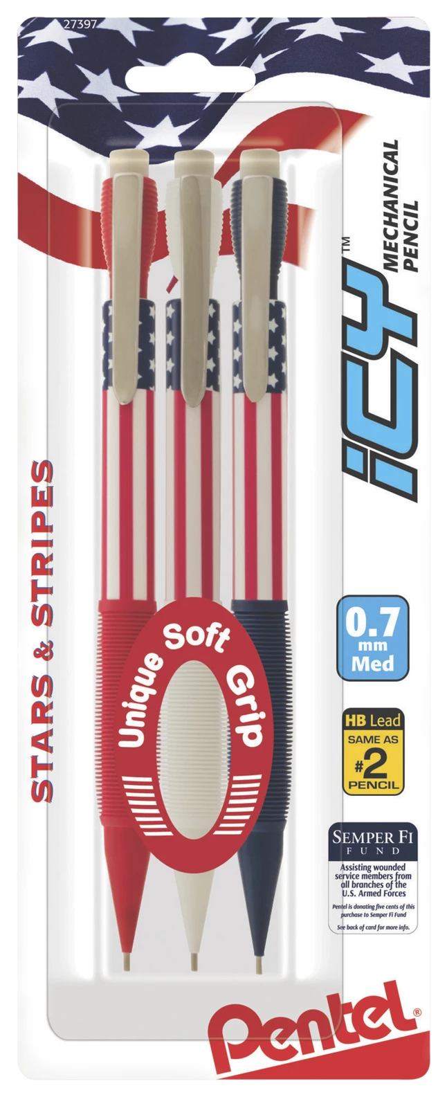 Wholesale ๐ Pentel Icy Stars & Stripes Mechanical Pencils, 0.7mm Lead, Red/White/Blue, Pack Of 3 โค๏ธ 3 Wholesale ๐ Pentel Icy Stars & Stripes Mechanical Pencils, 0.7mm Lead, Red/White/Blue, Pack Of 3 โค๏ธ
