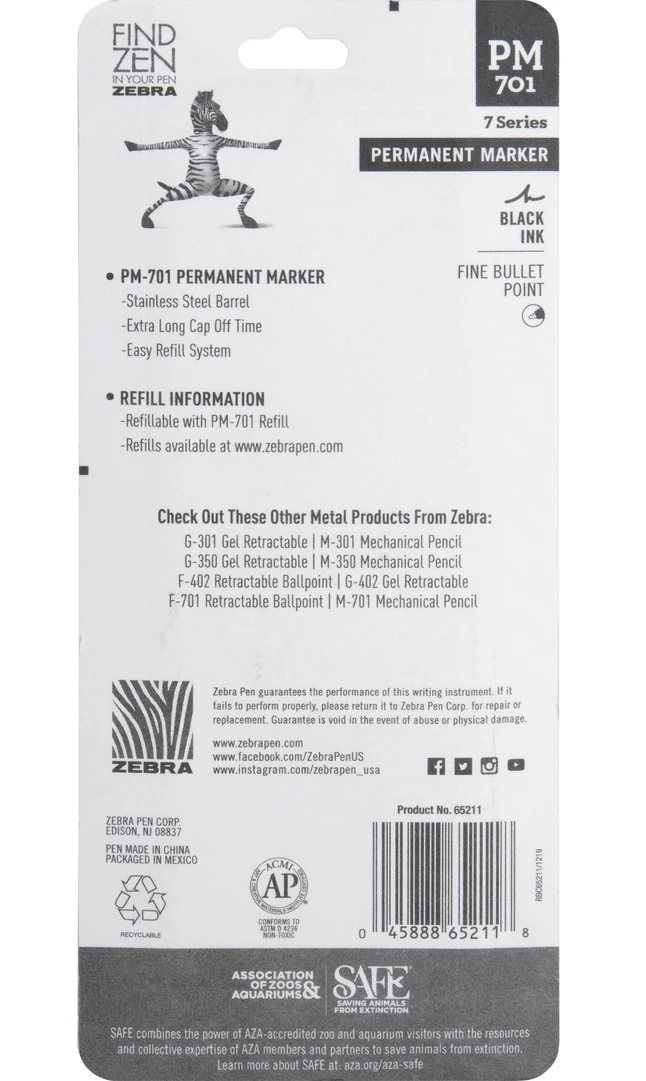 Outlet ๐ Zebra Pen PM-701 Permanent Marker, Refillable, Fine Bullet Tip, Stainless Steel Barrel/Black Ink ๐งจ 4 Outlet ๐ Zebra Pen PM-701 Permanent Marker, Refillable, Fine Bullet Tip, Stainless Steel Barrel/Black Ink ๐งจ - Image 2