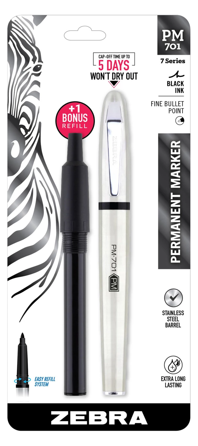Outlet ๐ Zebra Pen PM-701 Permanent Marker, Refillable, Fine Bullet Tip, Stainless Steel Barrel/Black Ink ๐งจ 3 Outlet ๐ Zebra Pen PM-701 Permanent Marker, Refillable, Fine Bullet Tip, Stainless Steel Barrel/Black Ink ๐งจ