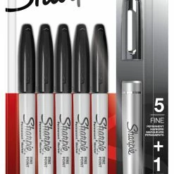 Outlet 👍 Sharpie Permanent Markers With Stainless Steel Marker Case, Fine Point, Black, Set Of 6 🤩