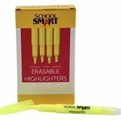 Coupon 👏 School Smart Erasable Pen Style Highlighters, Chisel Tip, Yellow, Pack Of 12 🥰