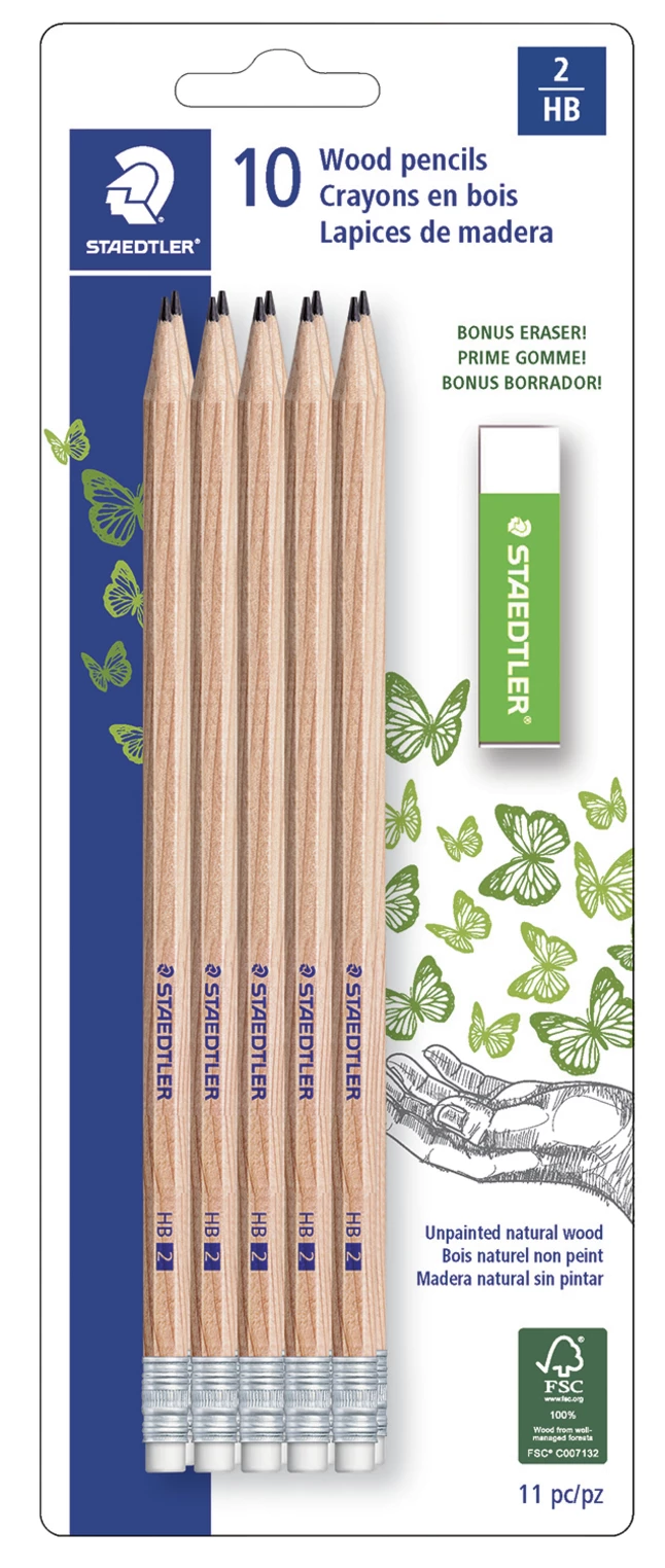 Promo 𧨠Staedtler Round Barrel HB2 Unpainted Woodcased Pencil, Pack Of 10 Plus 1 Bonus Eraser β¨ 3 Promo 𧨠Staedtler Round Barrel HB2 Unpainted Woodcased Pencil, Pack Of 10 Plus 1 Bonus Eraser β¨